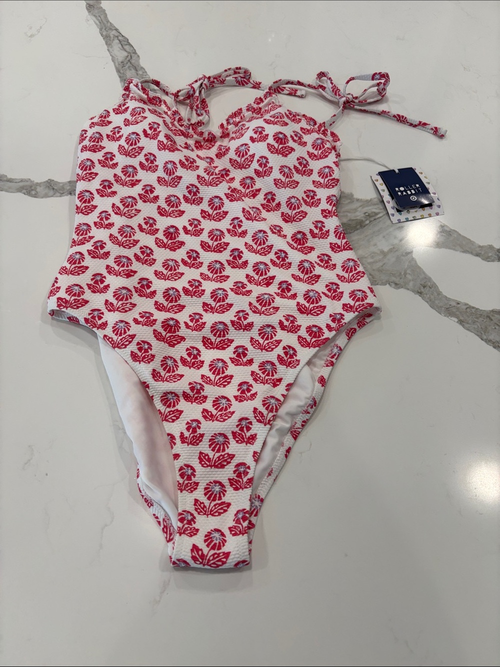 Women’s Roller Rabbit for target White One-Piece Swimsuit with Pink Floral Print